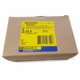 Cardboard box with a yellow label featuring Square D branding on a white background