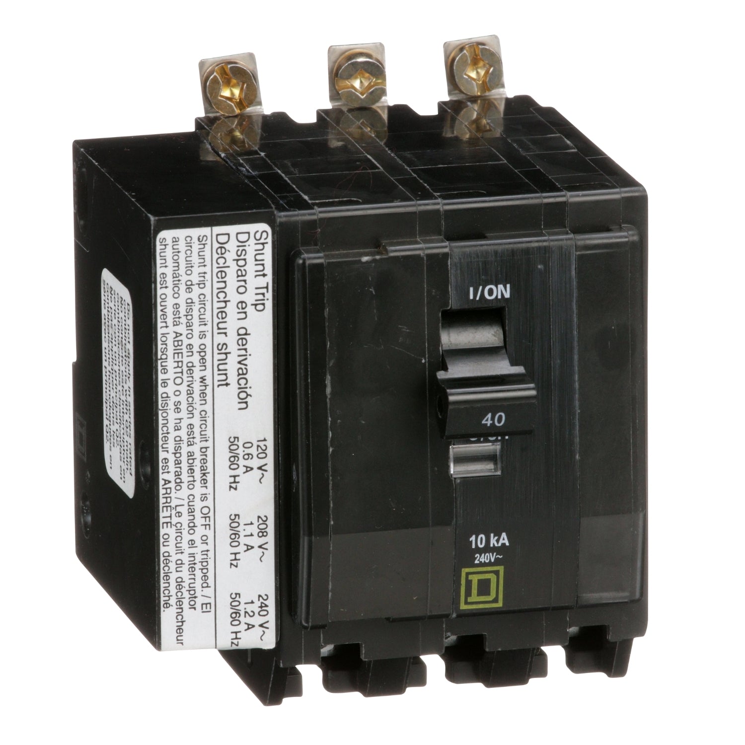 Square D QO 40 Amp, 3 Pole, Bolt-On Circuit Breaker With Shunt Trip