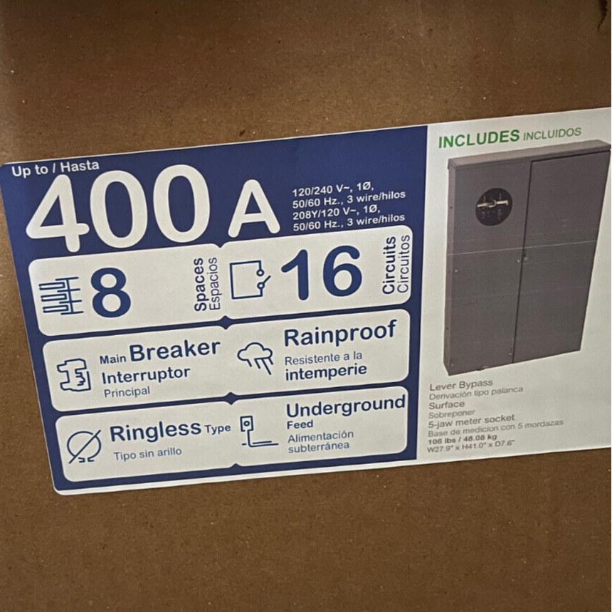 Square D QU816D400SL - 400 Amp, 8 Space Meter Combo