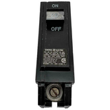 Black circuit breaker switch with 'ON' and 'OFF' labels on a white background