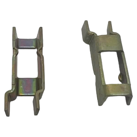 Two metal brackets on a white background