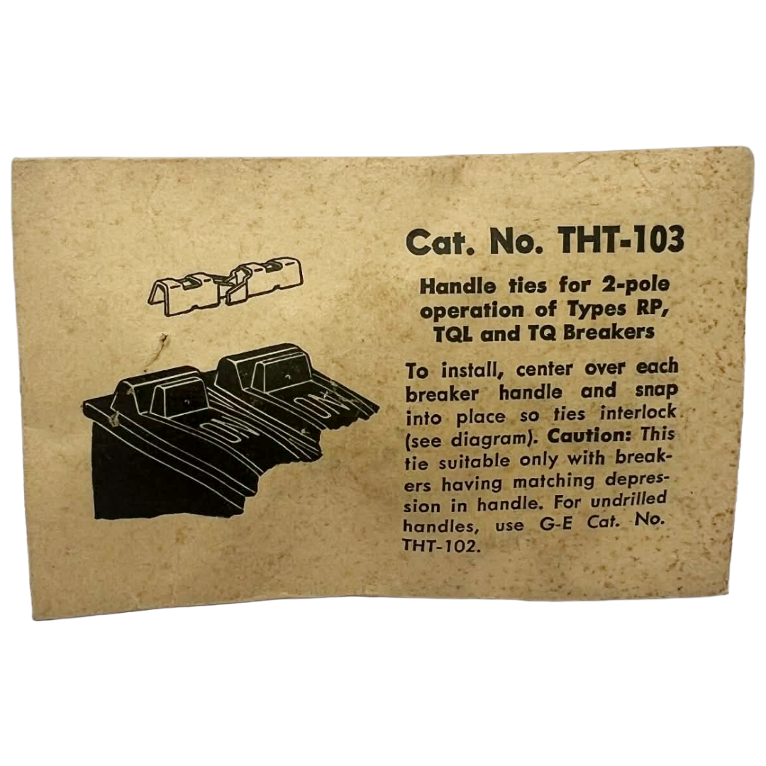 Packaging for breaker handle ties with text and diagrams on a brown background