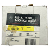 GE circuit breaker packaging with label on a white background