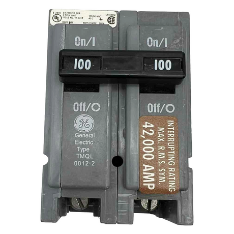 General Electric circuit breaker with rating details on a white background