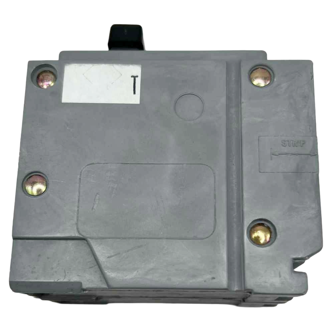 Gray electrical breaker on a white background