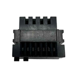 Black plastic component with grooved design on a white background
