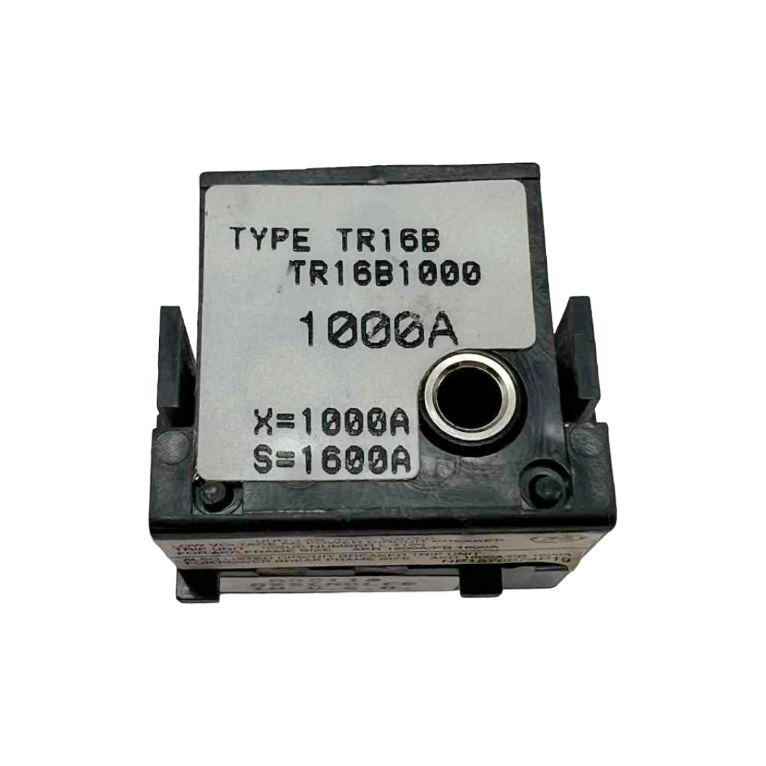 Electrical component with label 'TYPE TR16B TR16B1000 1000A' on a white background