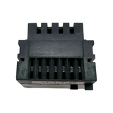 Black plastic component on a white background