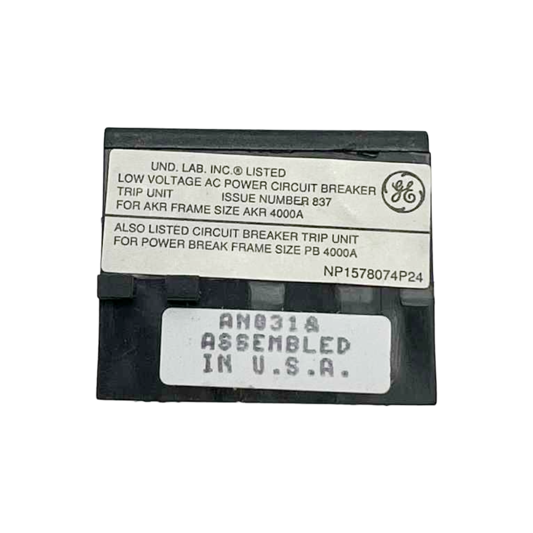 Circuit breaker trip unit with General Electric logo on a white background