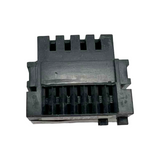 Black plastic component on a white background