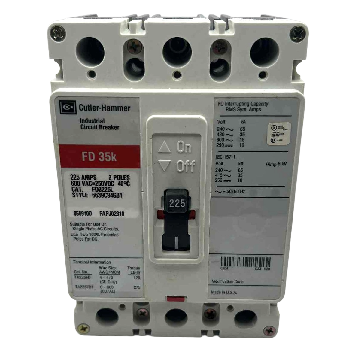 Eaton FD 3 Pole, 25 Amp Feed-Thru Circuit Breaker