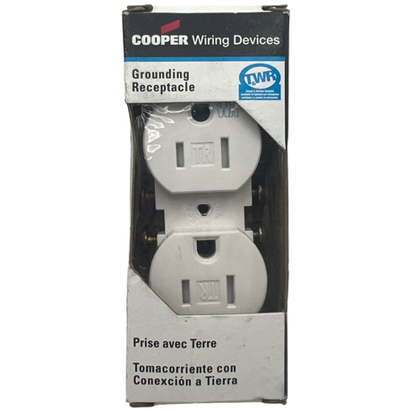 Cooper Wiring Devices grounding receptacle packaging on a white background