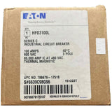 Eaton industrial circuit breaker packaging with label on a white background