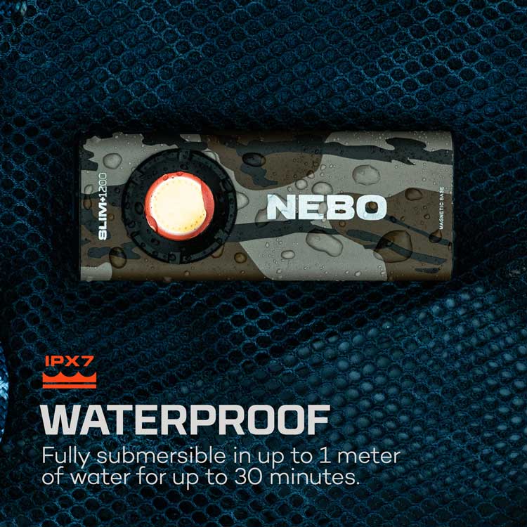 NEBO & Mossy Oak Bottomland Slim+ 1200 Rechargeable Pocket Light with Power Bank and Red Laser Pointer