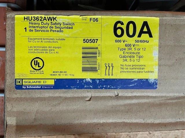 Square D Disconnect, HU362AWK non-fused 600vac 60 amp