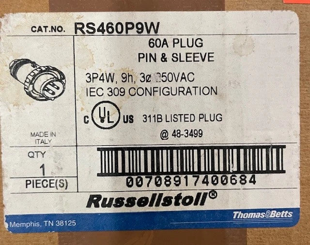 RS460P9W, 60A, 3P4W, 3 Phase 250VAC, Russellstoll