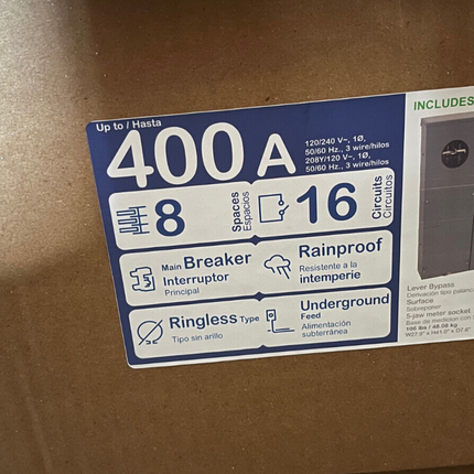 Square D QU816D400SL - 400 Amp, 8 Space Meter Combo