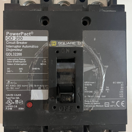 Square D QDL32200 - 200 Amp PowerPact Circuit Breaker