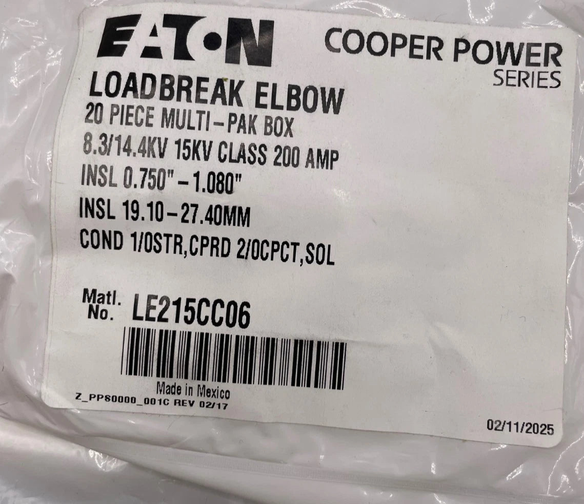 Eaton Loadbreak Elbow LE215CC06 8.3/14.4KW 200 Amp