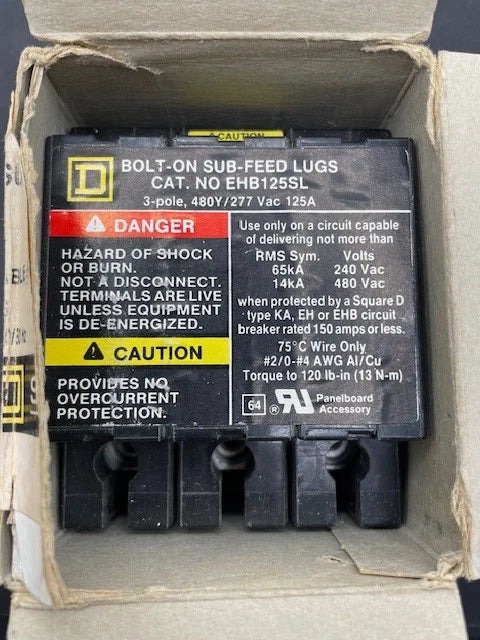 EHB125SL, Bolt in Lug Block, Square D, 3 Phase, 125 Amp