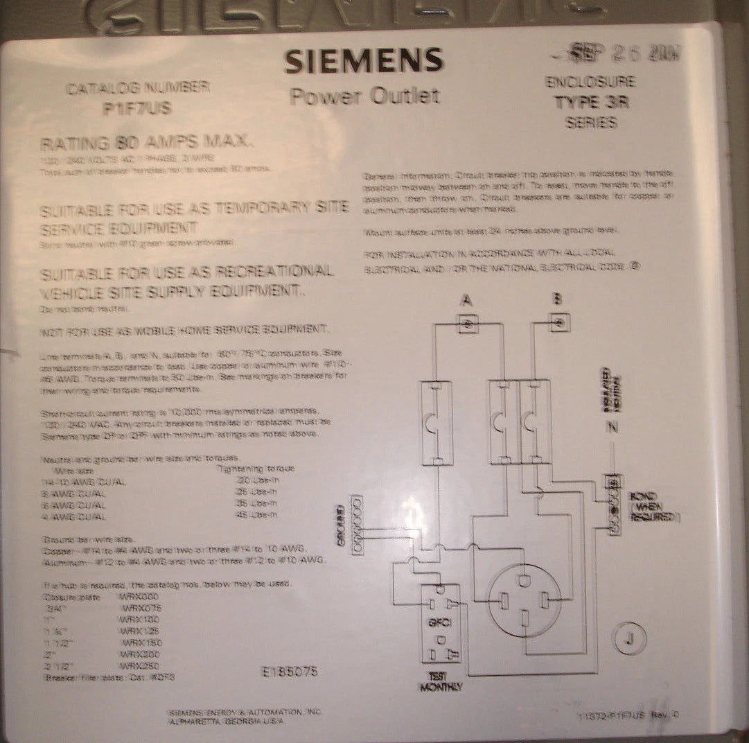 NEW Siemens P1F7US Outdoor Power outlet box 20 & 50 Amp GFI Receptacles
