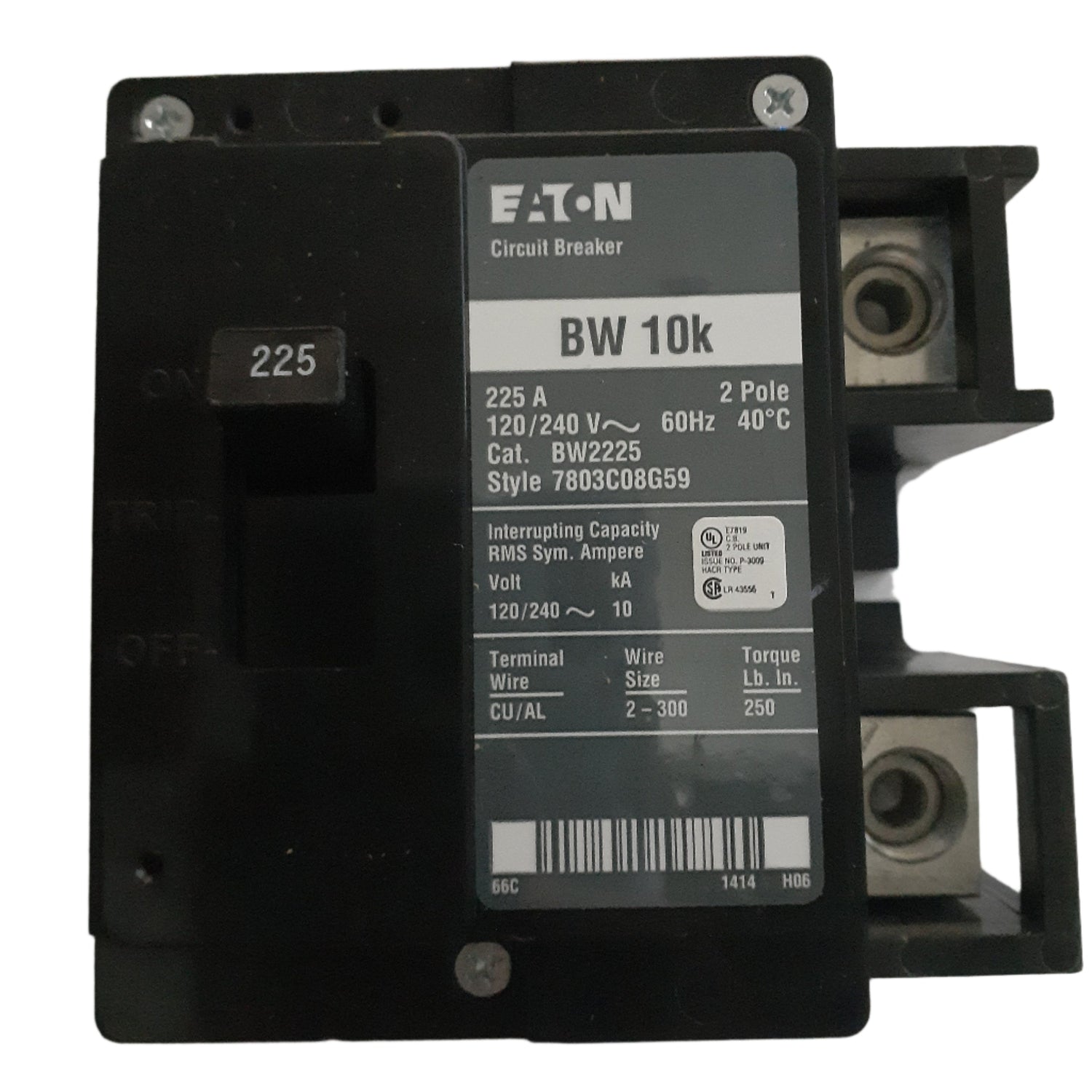 Eaton BW 2 Pole, 225 Amp Bolt-On Main Circuit Breaker