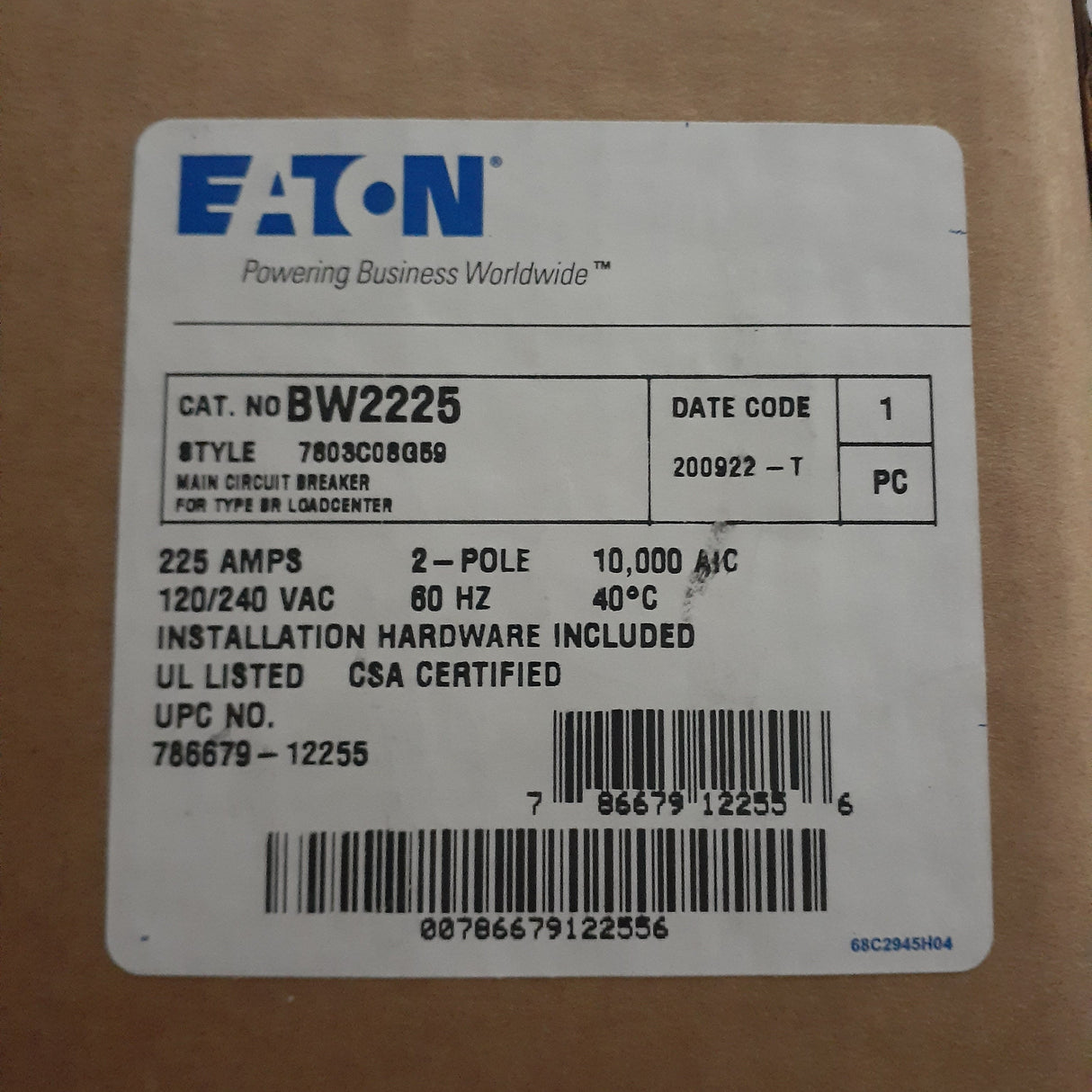Eaton BW2225 - 225 Amp Bolt-On Main Circuit Breaker