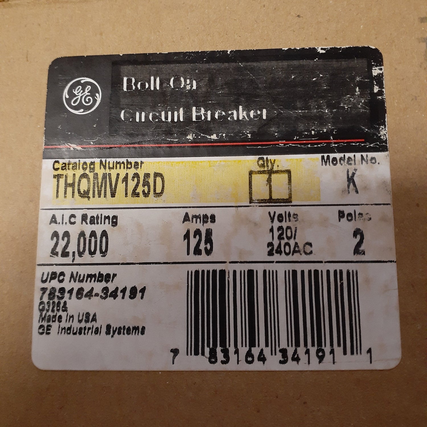 GE THQMV125D - 125 Amp Bolt-On Main Circuit Breaker