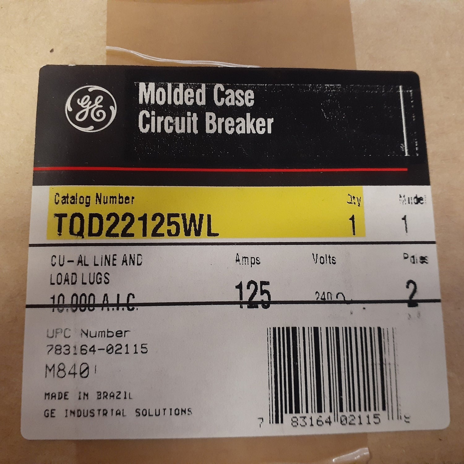 GE TQD22125WL - 125 Amp Main Circuit Breaker