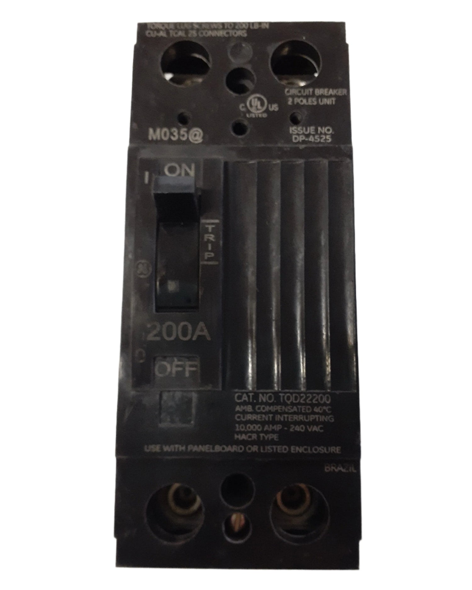 GE TQD 200 Amp, 2 Pole Main Circuit Breaker With Lugs