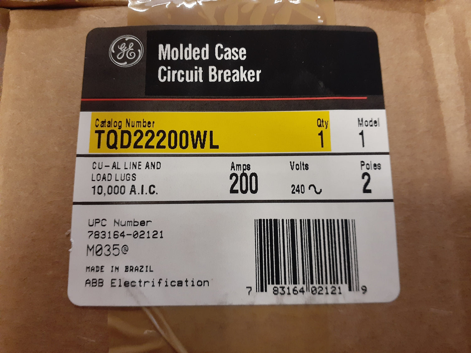 GE TQD 200 Amp, 2 Pole Main Circuit Breaker With Lugs