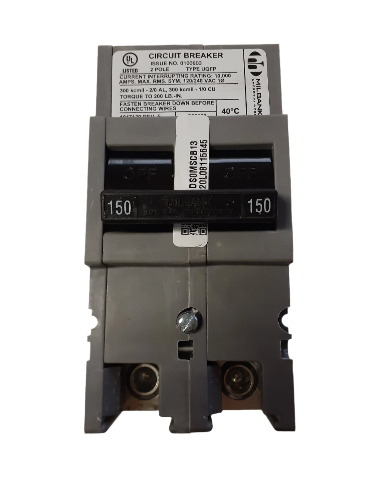 Milbank UQFP150 - 150 Amp Plug-In Main Circuit Breaker