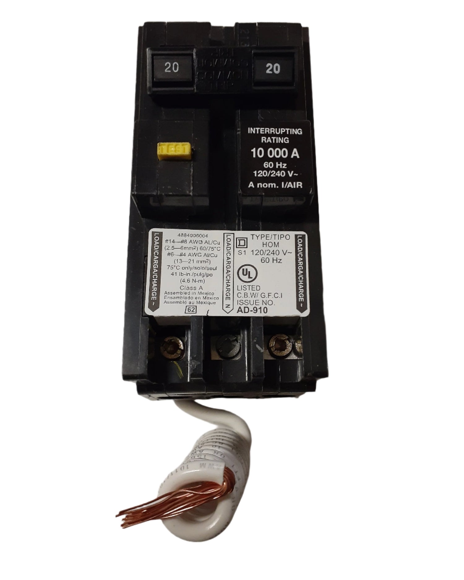 Square D HOM220GFI - 20 Amp GFCI Circuit Breaker