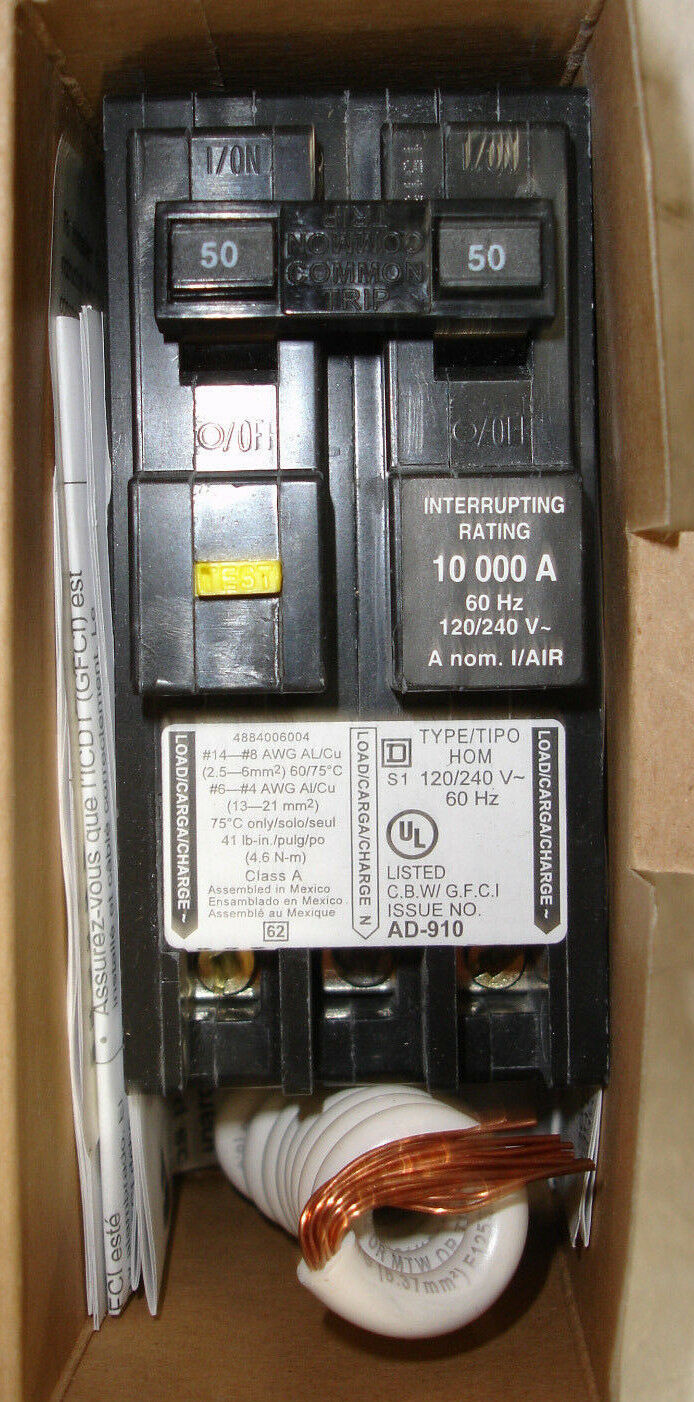 Square D HOM 50 Amp, 2 Pole GFCI Circuit Breaker